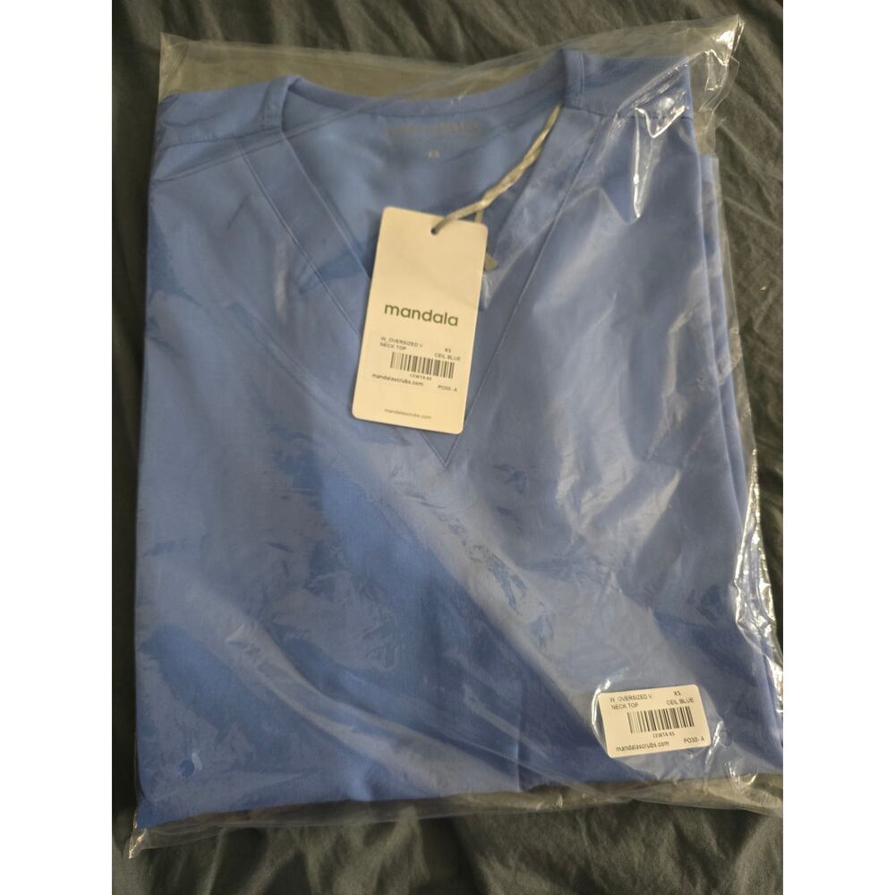 Mandala Women's Ceil Blue Oversized V Neck TopSize XS